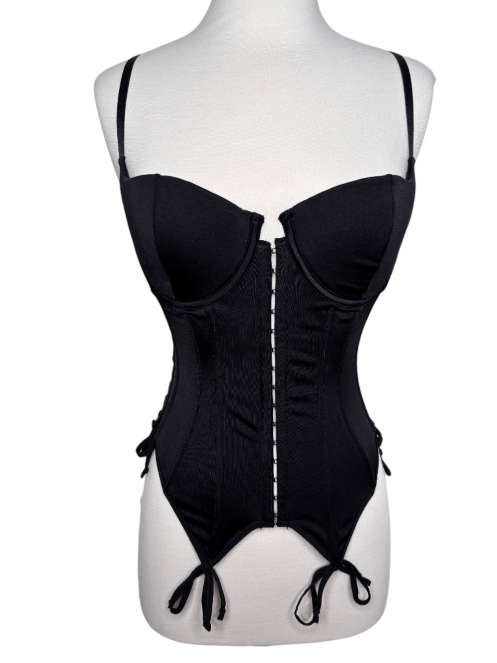 Victoria's Secret Y2K 2004 Black Corset Top With Tie Bows Detail Size 36C